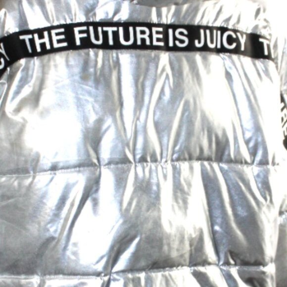 Juicy Couture Black Label Gloss Metalic Graphic Puffer Hooded Coat, Size Large - Picture 8 of 10